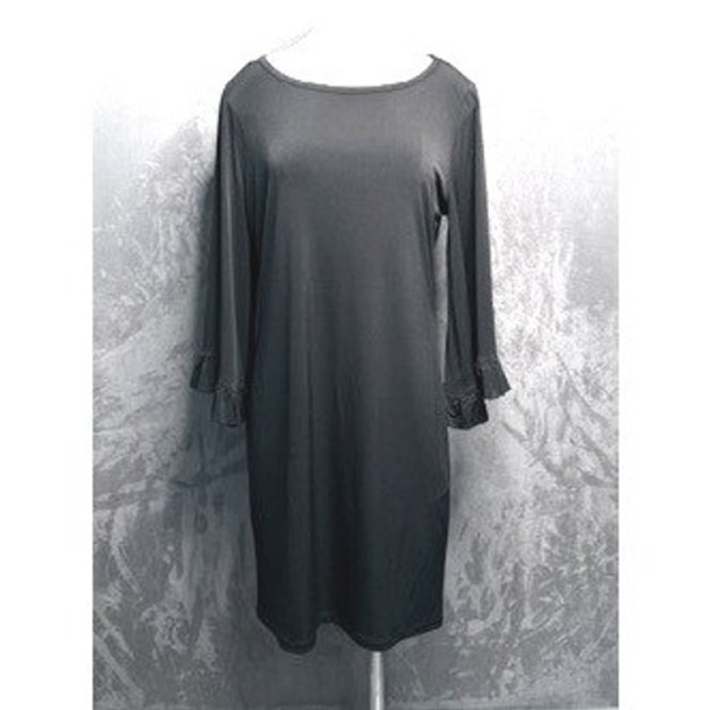 Michael Kors Shift Dress Womens M Black Ruffle‎ Sleeve Scoop Neck Minimalist NWT
